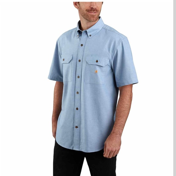 Carhartt Loose Fit Midweight Chambray Short Sleeve Button Down Shirt - Picture 1 of 11
